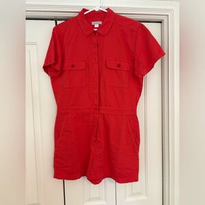 Outer known red button up romper